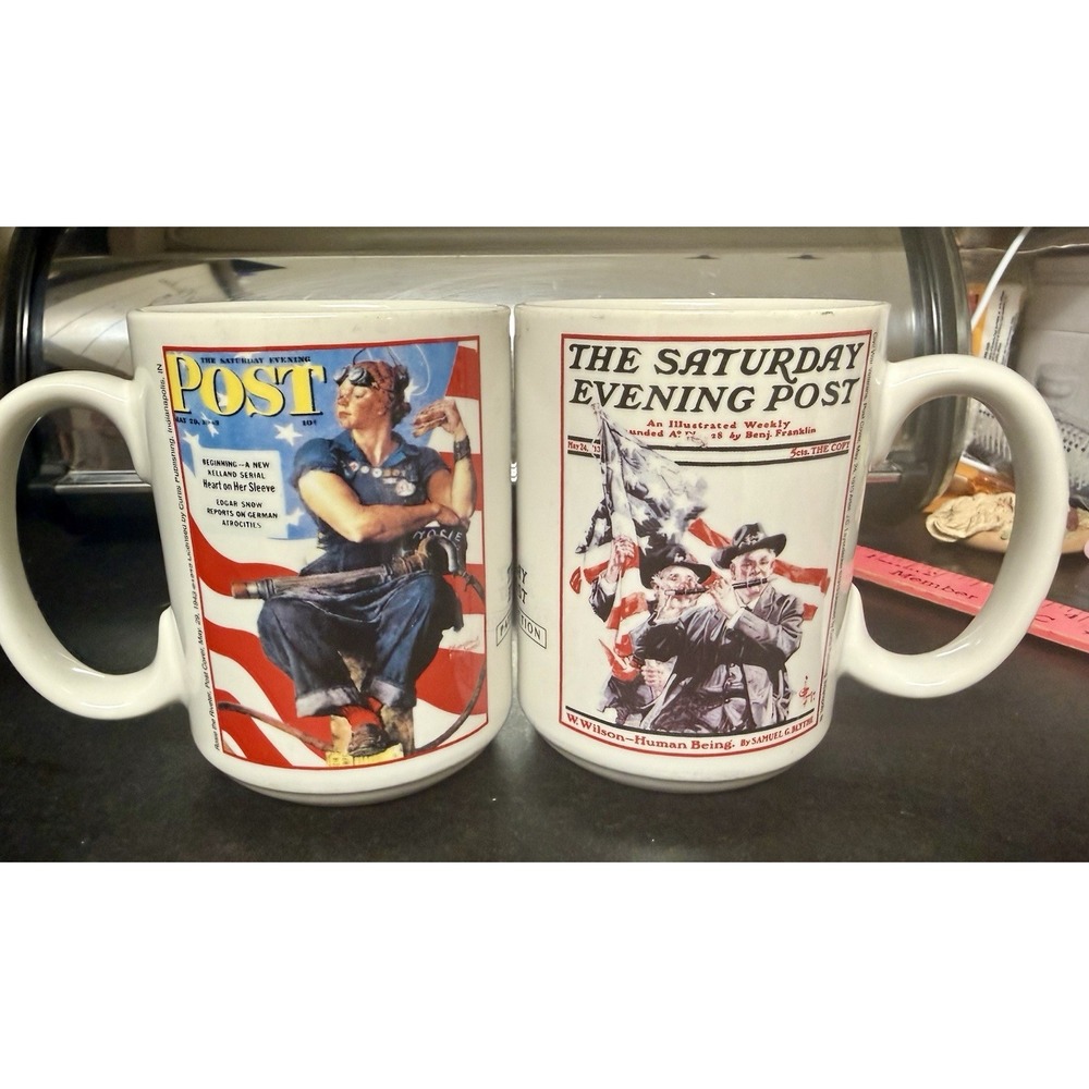 Set of 2 Saturday Evening Post Norman Rockwell Patriotic Collection Coffee Cups